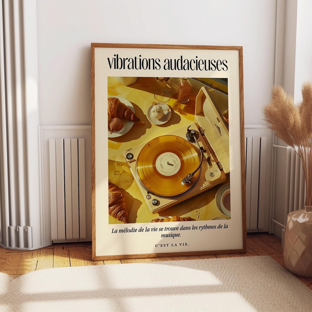 Stylish Vinyl Record Poster - Retro Turntable Artwork French Cafe Vibes Poster